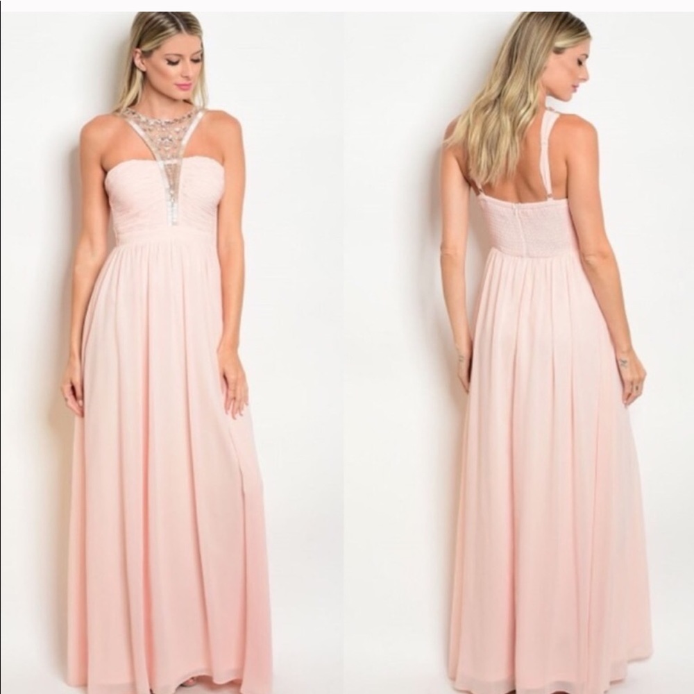 Maniju Women’s Pink Maxi Dress Prom Wedding Formal